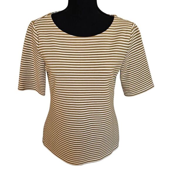 Ann Taylor Women's Structured Gold White Stripe Short Sleeve T-Shirt Medium - Picture 11 of 11